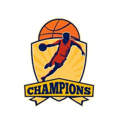 Basketball Player Dribbling Ball Shield Retro vector image