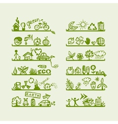 Shelves with ecology icons for yuor design vector image