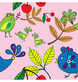 Autumn bird and fruit pattern vector image