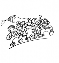 Silhouette of happy kids vector image