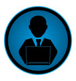Color circular emblem with man with laptop Color circular emblem with man with laptop vector image