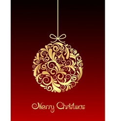 Gold Christmas ball on red background vector image