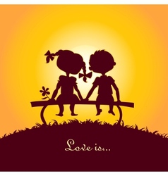 Sunset silhouettes of boy and girl vector image