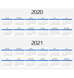 Calendar 2020 and 2021 template 12 months Vector Image