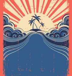 Tropical background with palms and sun on grunge vector image