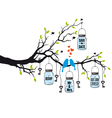 Wedding invitation birds on tree with jars Wedding invitation birds on tree with jars vector image