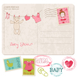 Baby shower card with set of stamps vector image