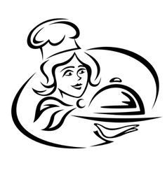 Young waitress with food tray vector image