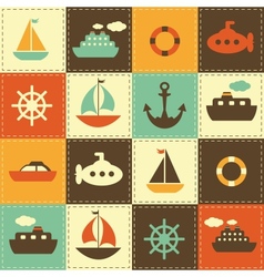Patchwork background with sea transport vector image