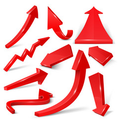 Glossy red 3d arrows isolated on white set Glossy red 3d arrows isolated on white set vector image