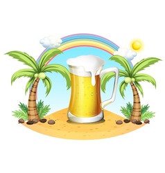 A giant mug of beer near the coconut trees vector image
