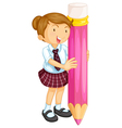 A girl holding pencil vector image