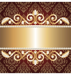 Gold jewelry frame and pearls vector image