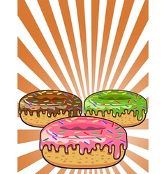 Donuts on Sunburst background vector image