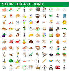 100 breakfast icons set cartoon style 100 breakfast icons set cartoon style vector image