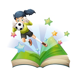 A book with an image of a female football player vector image