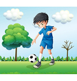 A football player wearing his blue uniform vector image