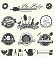 Retro Gardening Labels and Icons vector image