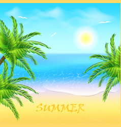 Tropical beach with coconut palm and sea sunset Tropical beach with coconut palm and sea sunset vector image