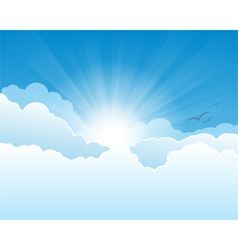 Sky with clouds and sun rays background vector image
