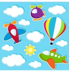 Sky with air transport stickers vector image