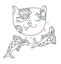 hand drawn doodle outline cat vector image vector image