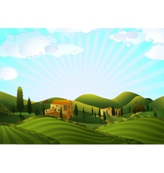 Rural landscape with fields and hills vector image