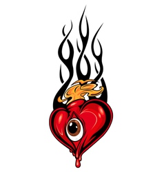Heart tattoo or mascot with eye and tribal flames vector image