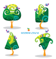Set of trees with birds in cartoon style vector image