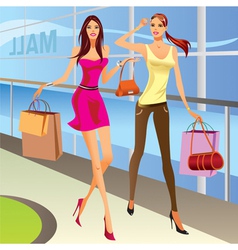 Fashion shopping girls with bags vector image