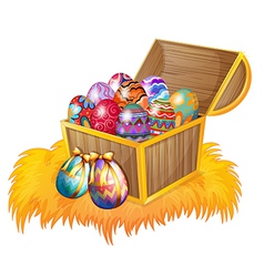 A wooden box with easter eggs vector image