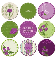 Scrapbook Design Elements - Tags with Iris Flowers vector image