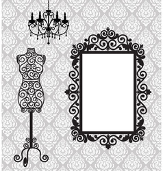 Antique mannequin chandelier and mirriw with vector image