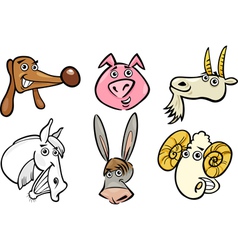 Cartoon farm animals heads set vector image
