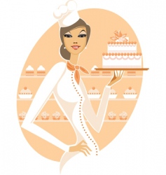 Chef girl with white cake vector image