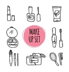 Cute hand drawn collection of cosmetics objects Cute hand drawn collection of cosmetics objects vector image