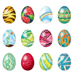 A dozen of colorful easter eggs vector image