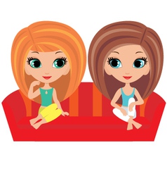 Girls cartoon talk on a sofa vector image