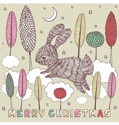 Christmas doodle Rabbit Card vector image