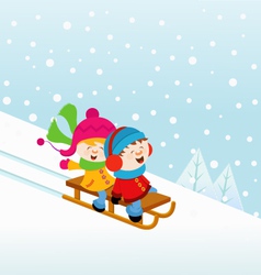 Kids On Sledge vector image