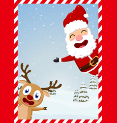 Christmas santa claus reindeer and snowmen Christmas santa claus reindeer and snowmen vector image