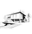Background with modern house with swimming pool vector image