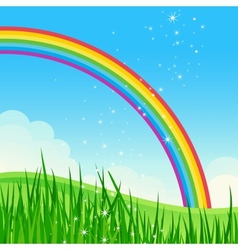 Shiny rainbow meadow landscape vector image
