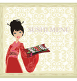 Asian girl enjoy traditional Japanese food vector image
