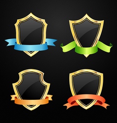 Gold and black shield with ribbon vector image