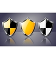 Set of Steel Shields over dark background vector image