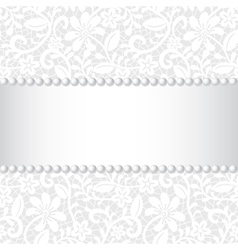 Wedding card with lace ribbon and pearl vector image