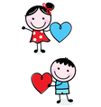 Cute stick Kids holding hearts for Valentines Day vector image