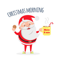 Santa claus with cup of coffee and tasty biscuit vector image