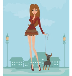 Girl and her puppy vector image